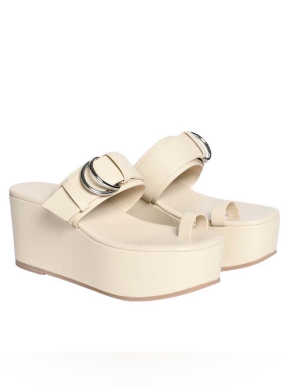 Zara surplus leather wedge sandals in cream white size US 6.5. / Euro 37